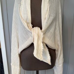 Free People Cream Textured Tie-Front Top